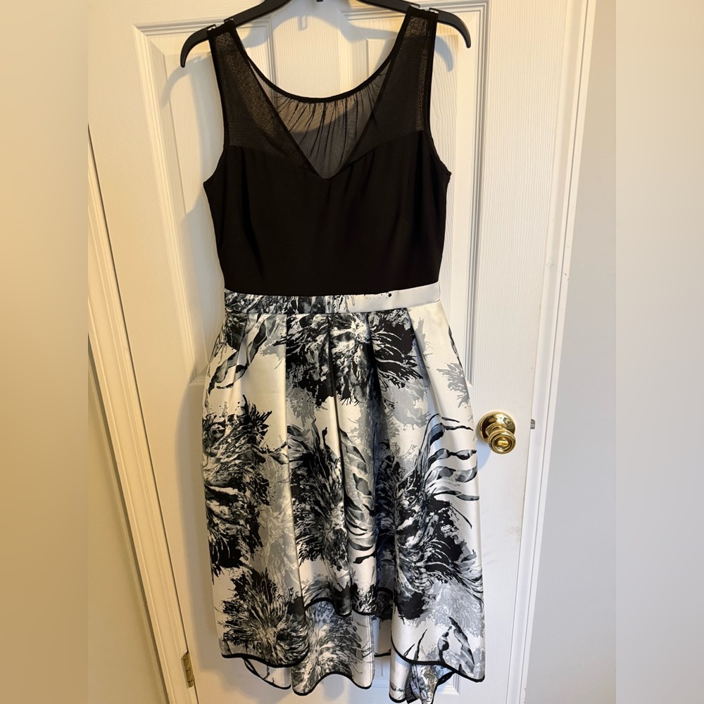 R&M Richards Black and White Floral High Low Dress